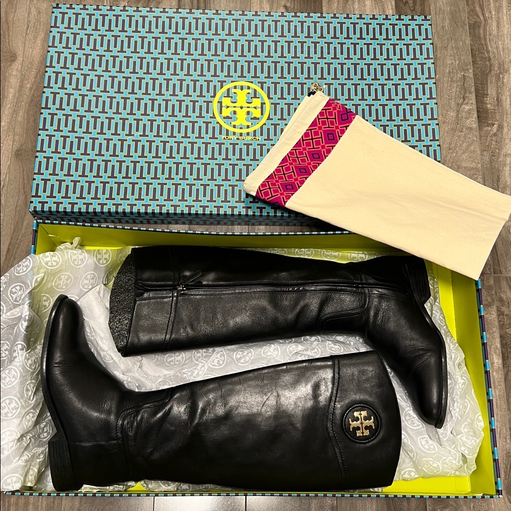 🔥🔥🔥❣️Tory Burch – 'Ashlynn' Riding Boot/BLACK LEATHER / 7.5